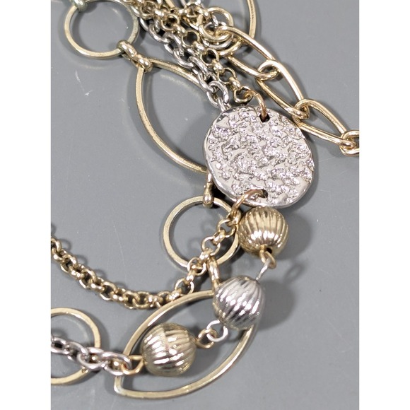 Chicos Two Tone Multi Chain Long Necklace Hammered Oval Link Boho Coastal Chic - Picture 3 of 10